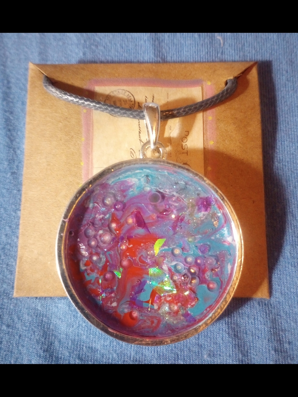 Handmade Iridescent Multicolor Round Pendant Necklace